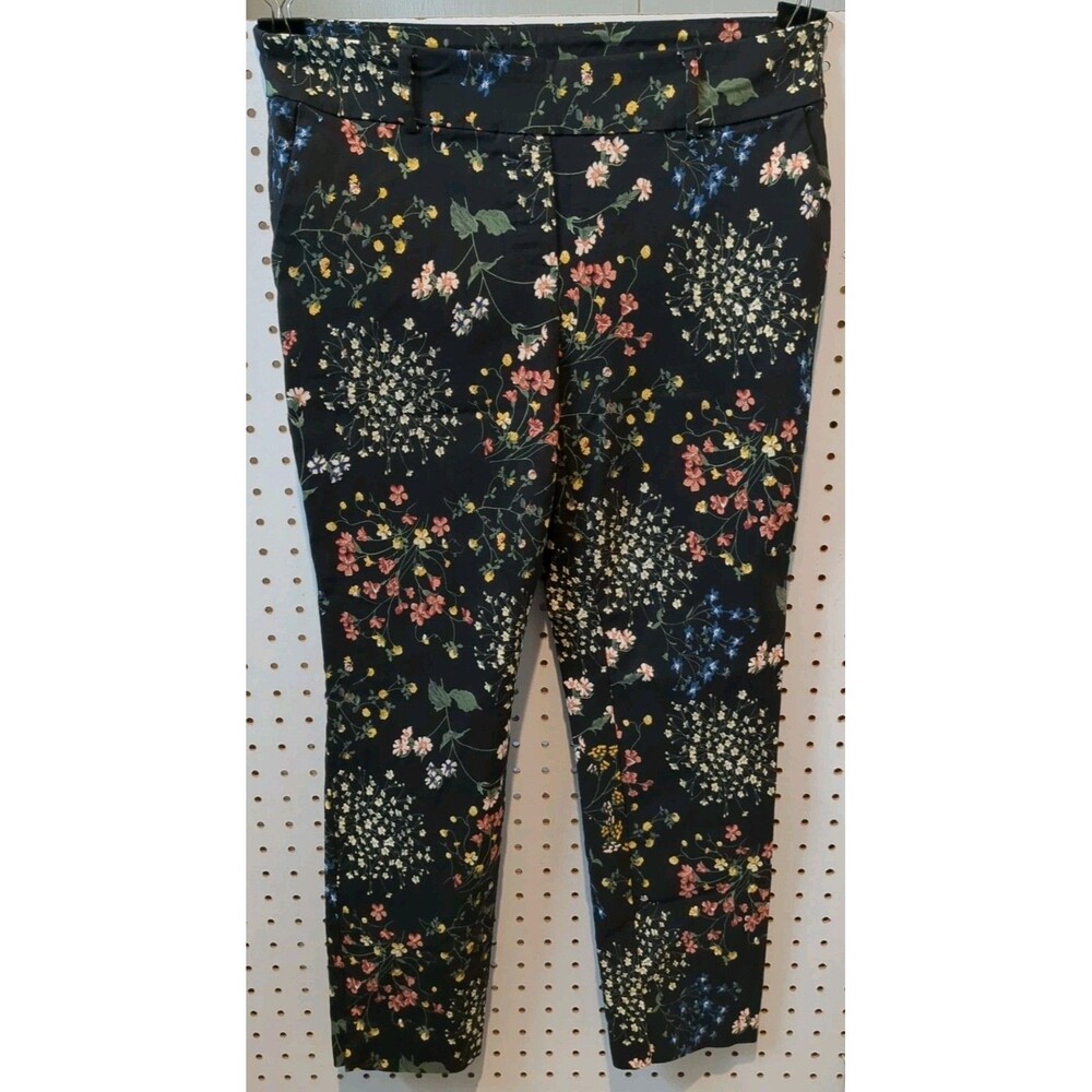 Jules Leopold Pants Medium Floral Print Pockets Black Stretch
